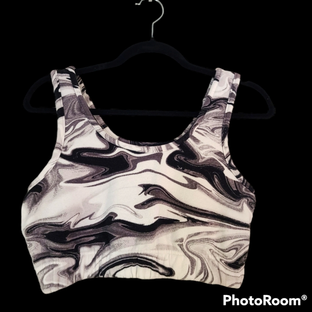 Charlotte Russe Refuge Athletics Marbled White and Black Tank Crop Top Size M